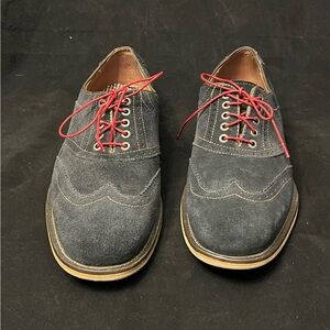 Johnston & Murphy Men's Blue Suede Oxford Shoes with Red Laces